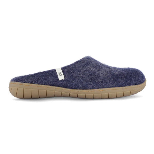 Wool Slippers Blue Rubber Sole Felted Mule