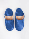 Womens Moroccan Leather Babouche Basic Slippers Majorelle Blue