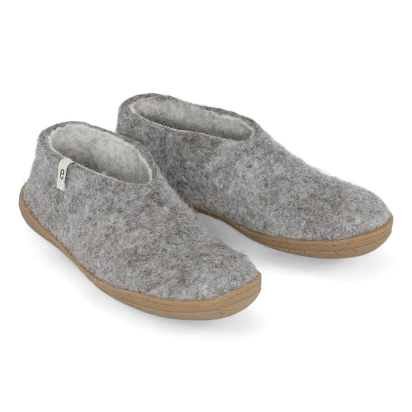 Wool Slipper Shoes Grey Rubber Sole Felted Mule