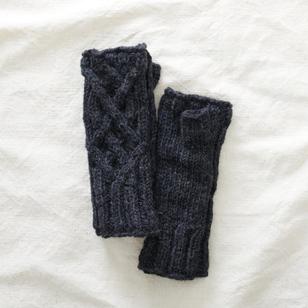 Wool Mitten Fingerless Gloves Lined Light Grey Gupta