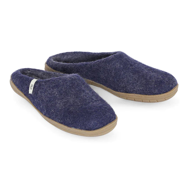 Wool Slippers Blue Rubber Sole Felted Mule