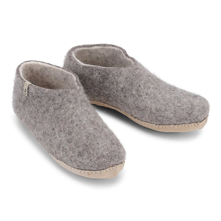 Wool Slipper Shoes Grey Rubber Sole Felted Mule