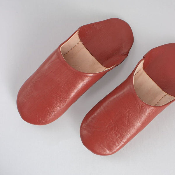 Mens Moroccan Leather Babouche Basic Slippers Terracotta