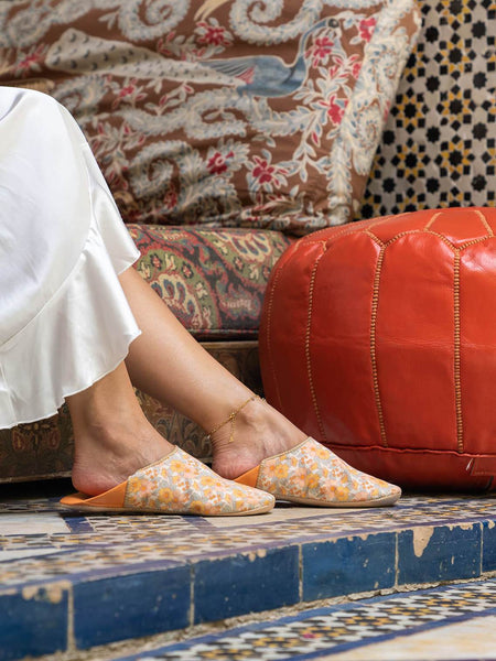 Womens Cotton Leather Babouche Slippers