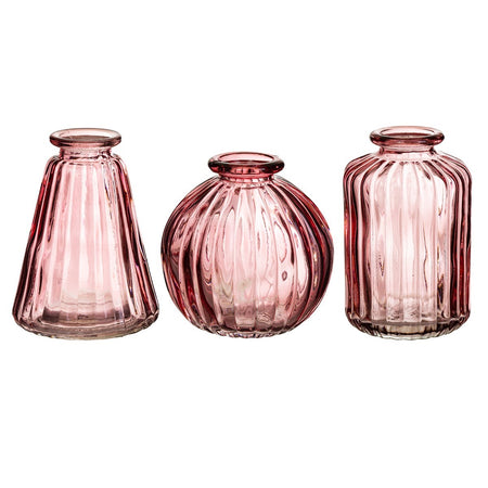 Round Fluted Glass Vase Pink