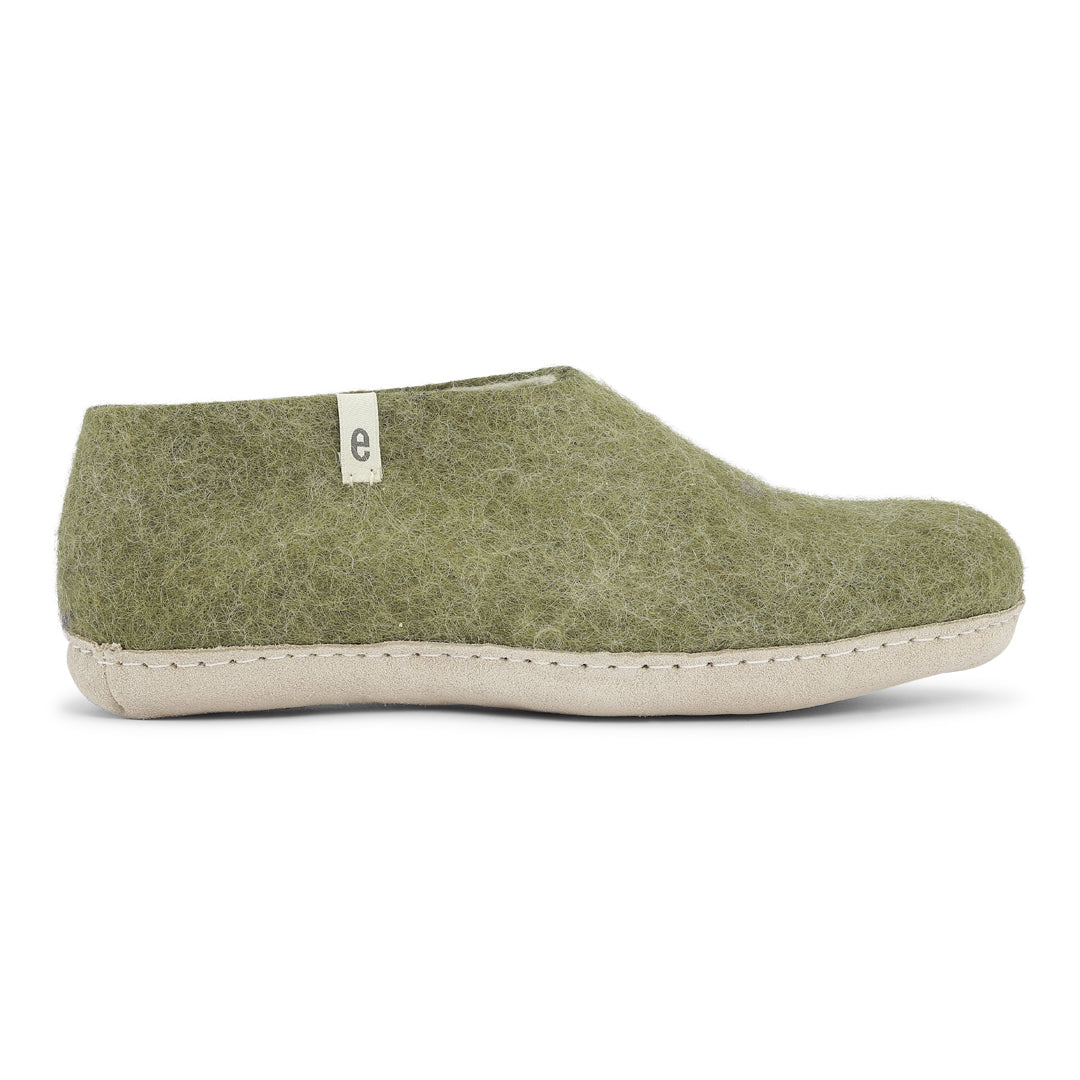 Wool Slipper Shoes, Moss Green