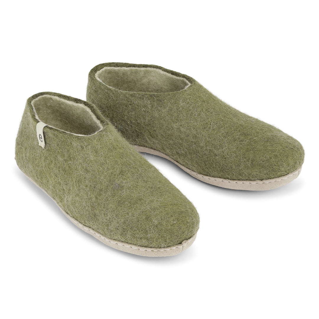 Wool Slipper Shoes, Moss Green
