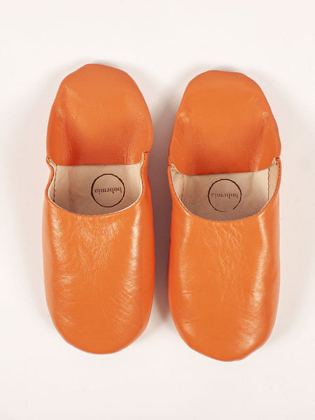 Womens Moroccan Leather Babouche Basic Slippers Tangerine