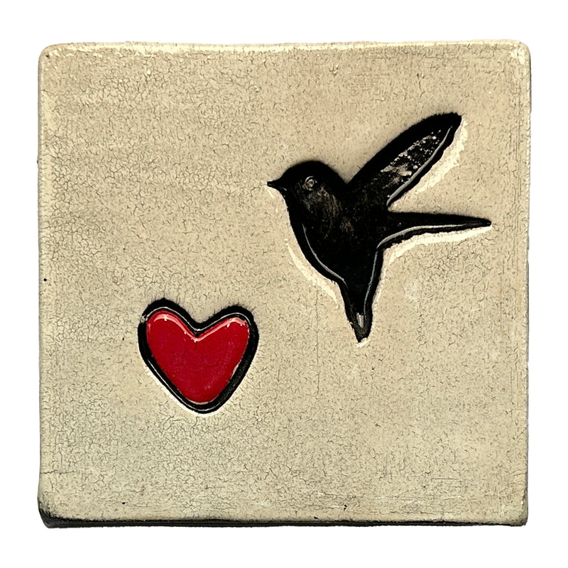 Handmade Ceramic Tile - WHITE BIRD WITH HEART