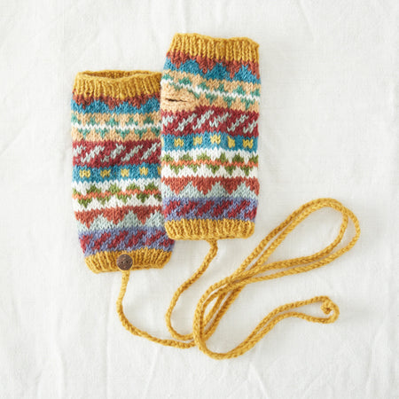 Wristwarmer Wool Gloves Cable Knit Multicoloured Rust Orange RAJA