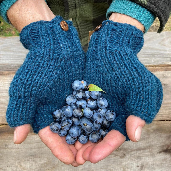 Wool Mitten Fingerless Gloves Lined Ocean Blue Gupta Nature Shop UK