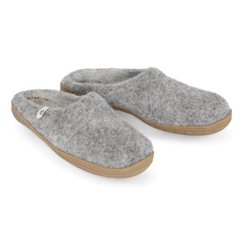 Wool Slippers Grey Rubber Sole Felted Mule