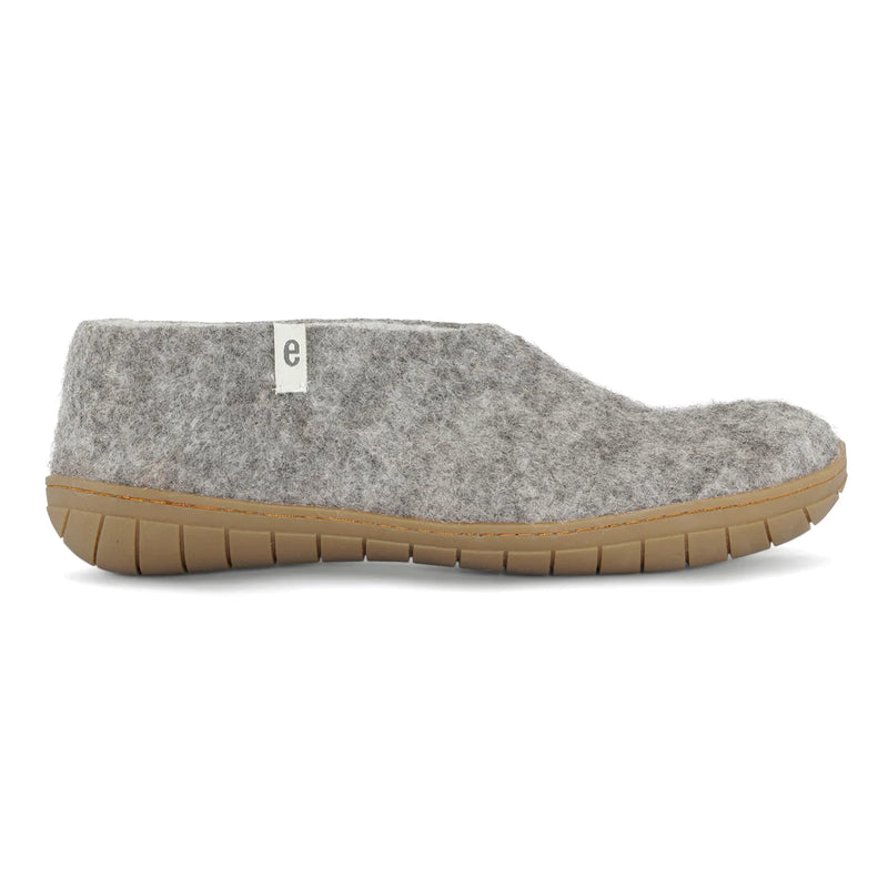 Wool Slipper Shoes Grey Rubber Sole Felted Mule