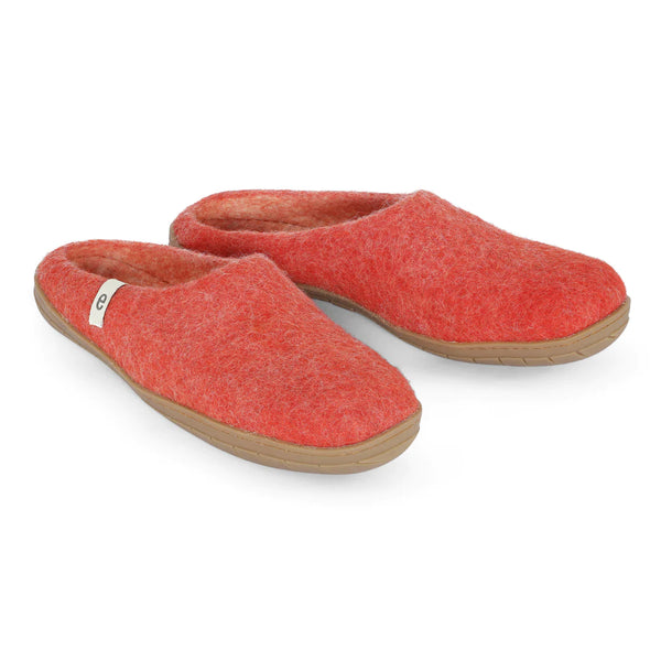 Wool Slippers Rusty Red Rubber Sole Felted Mule
