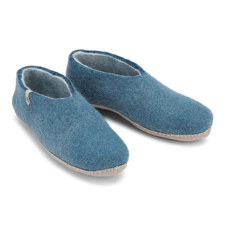 Mens Moroccan Leather Babouche Basic Slippers Blue Grey
