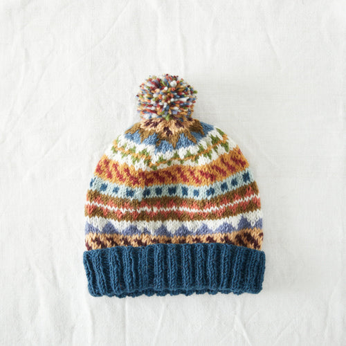 Wool Bobble Hat Multicoloured Ocean Blue Waste Wool