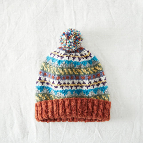 Wool Bobble Hat Multicoloured Rust Orange Waste Wool