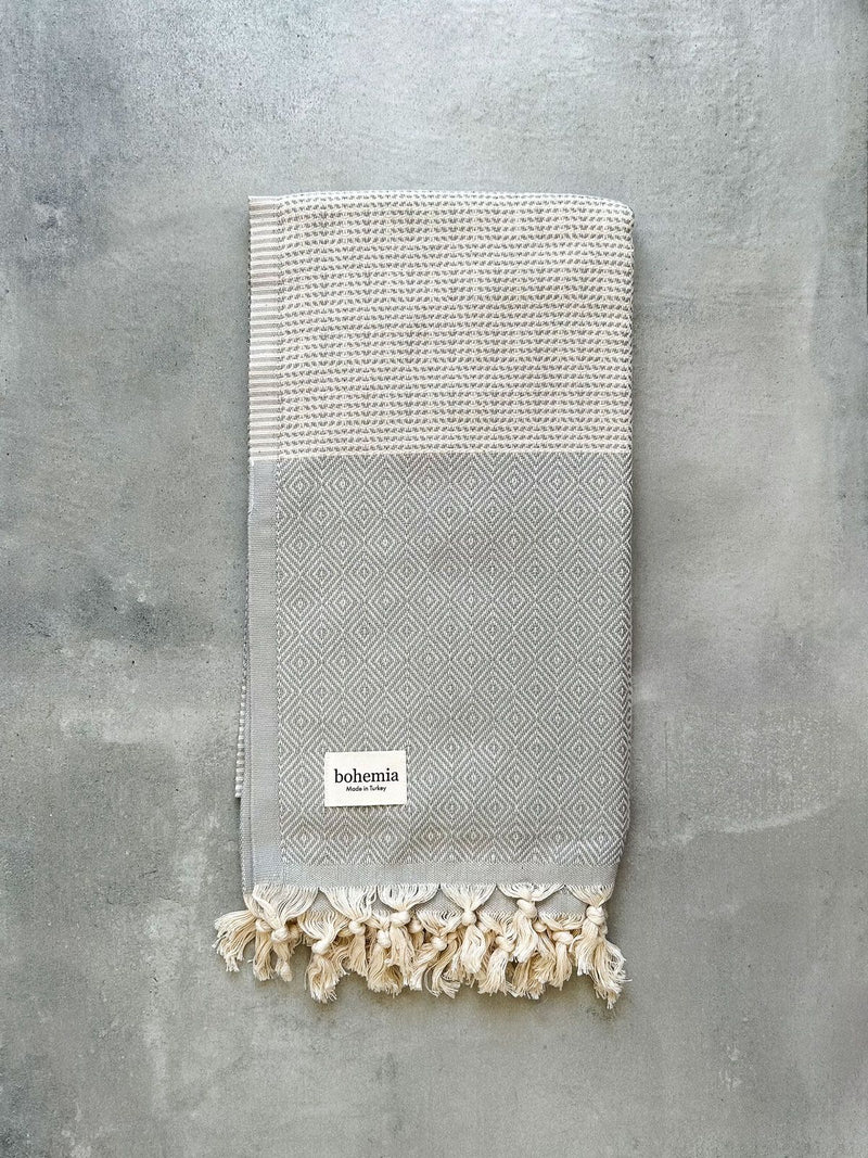 Nordic Dot Turkish Hammam Towel - Pearl Grey