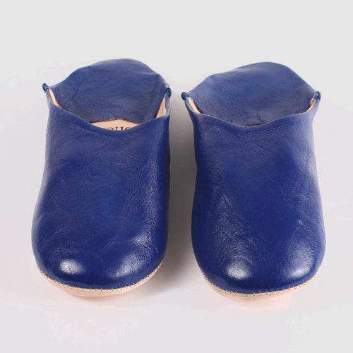 Mens Moroccan Leather Babouche Basic Slippers Cobalt