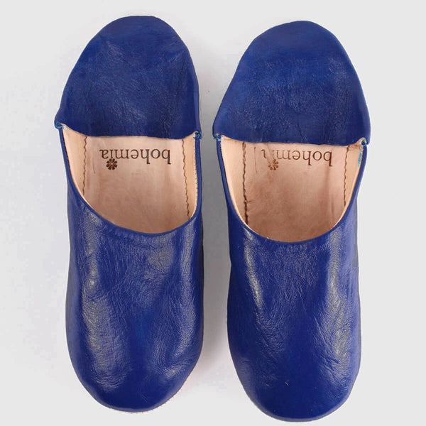 Mens Moroccan Leather Babouche Basic Slippers Cobalt