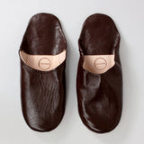 Mens Moroccan Leather Babouche Basic Slippers Chocolate