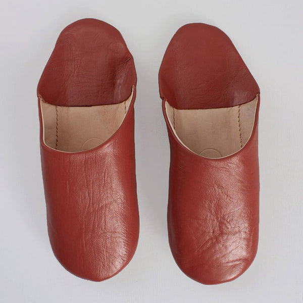 Mens Moroccan Leather Babouche Basic Slippers Terracotta