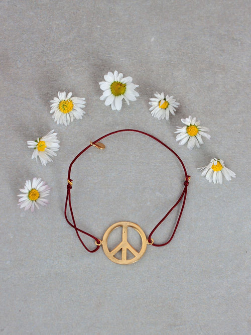 Gold Peace Bracelet Small Deep Red