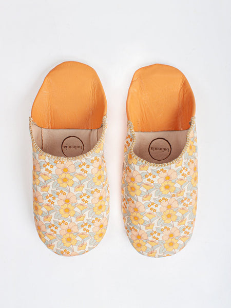 Womens Moroccan Leather Babouche Basic Slippers Mustard