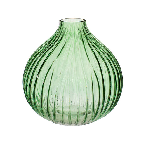 Round Fluted Glass Vase Green