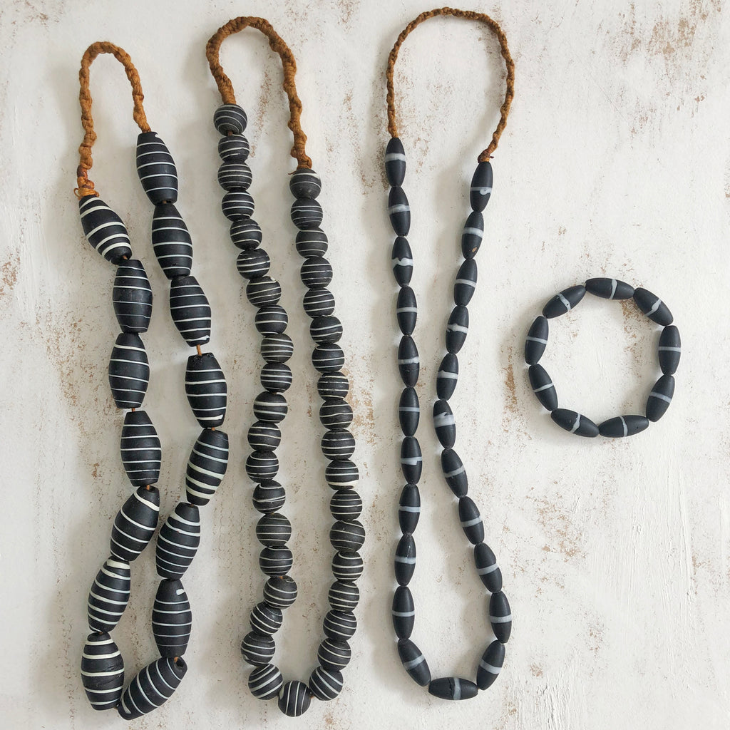 Jangali Monochrome Recycled Glass Bead Necklace Small Oval
