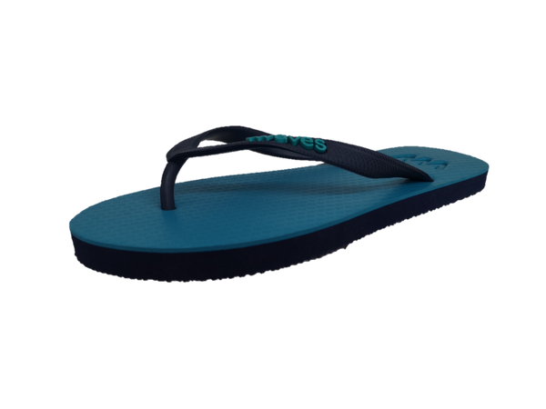 Waves Unisex 100% Natural Rubber Flip Flop  Turquoise  /  Navy