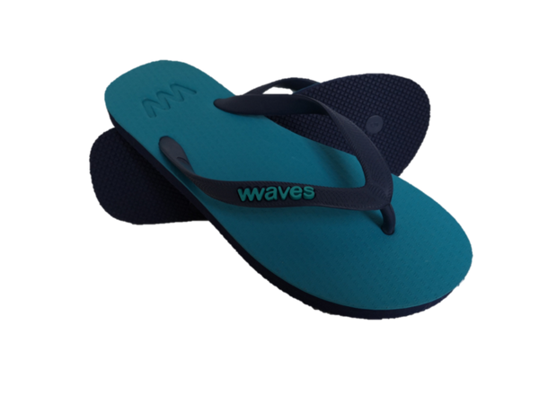 Waves Unisex 100% Natural Rubber Flip Flop  Turquoise  /  Navy