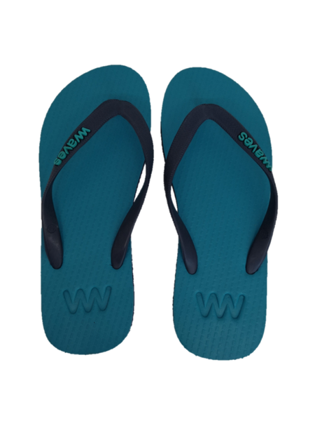 Waves Unisex 100% Natural Rubber Flip Flop  Turquoise  /  Navy