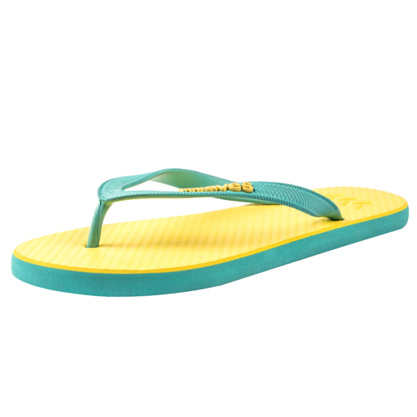 Waves Womens 100% Natural Rubber Flip Flop   Light Blue  / Yellow