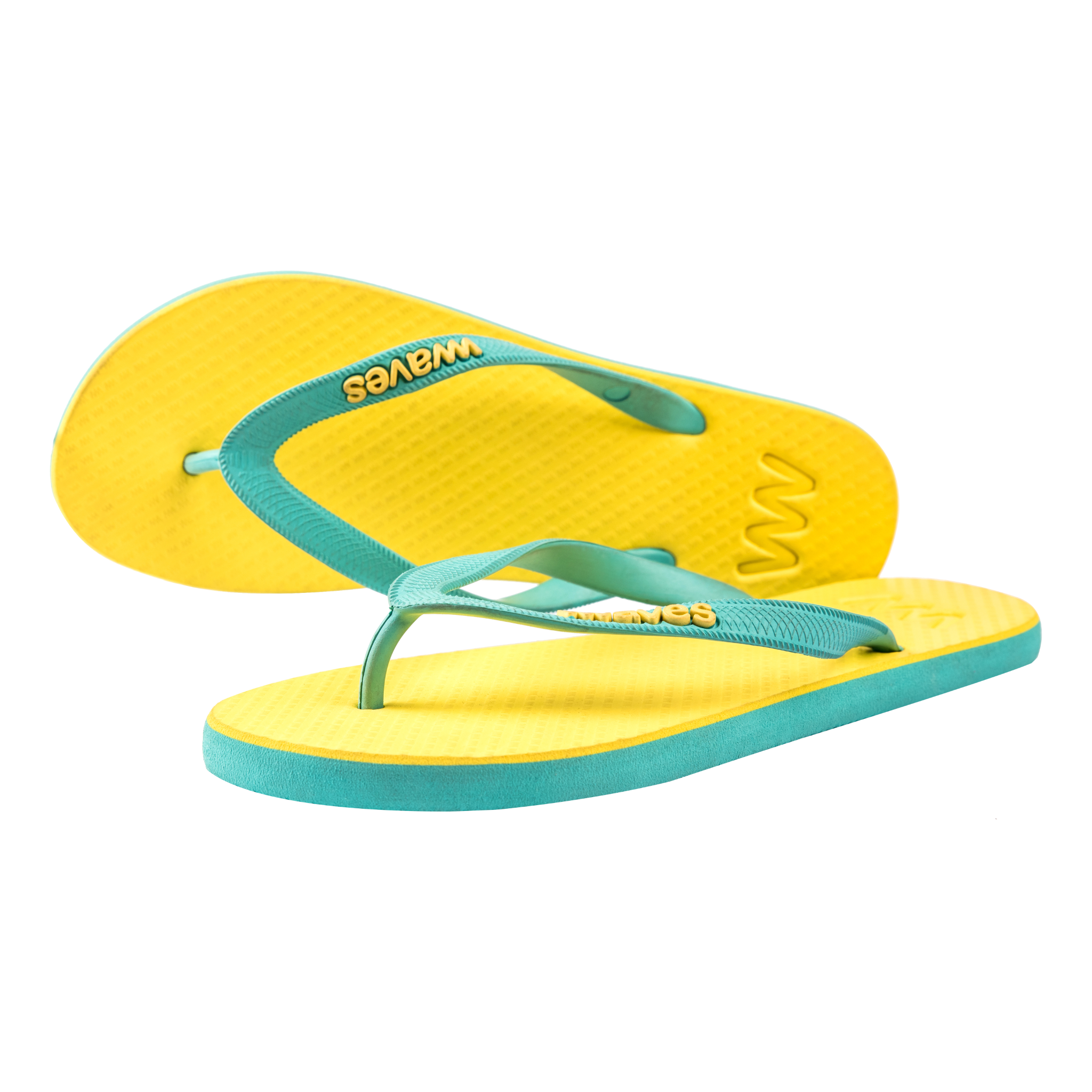 Waves Womens 100 Natural Rubber Flip Flop Light Blue Yellow Nature Shop UK
