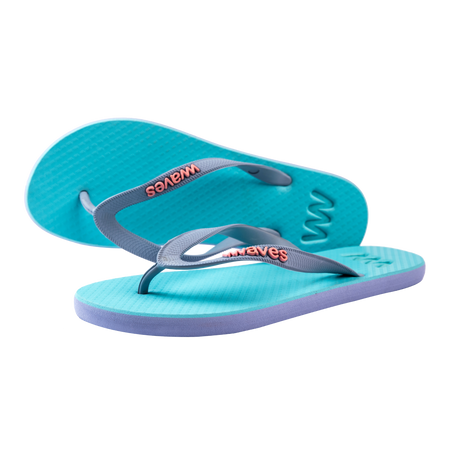 Waves Womens 100% Natural Rubber Flip Flop  Turquoise  /  Purple