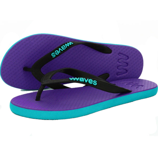 Waves Womens 100% Natural Rubber Flip Flop  Turquoise  /  Purple